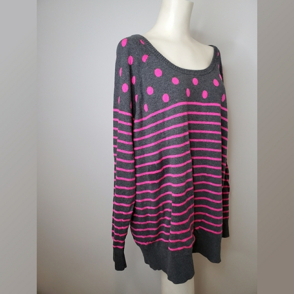 Torrid Fushia and Gray Polka Dot and Stripe Swtr - Picture 2 of 3